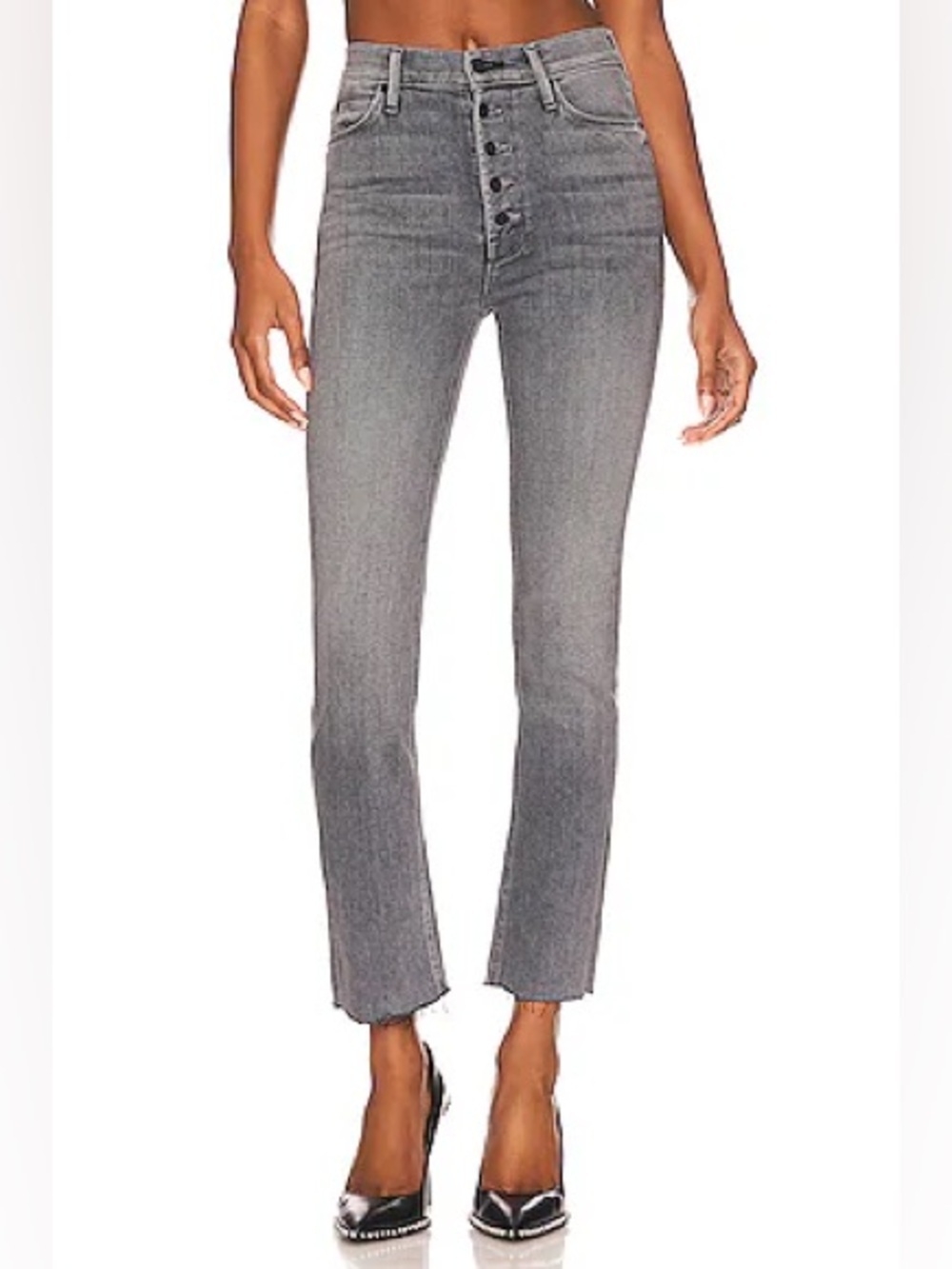 MOTHER The Pixie Dazzler Ankle Fray Jeans Size 27 Digging Up Dirt Gray Wash